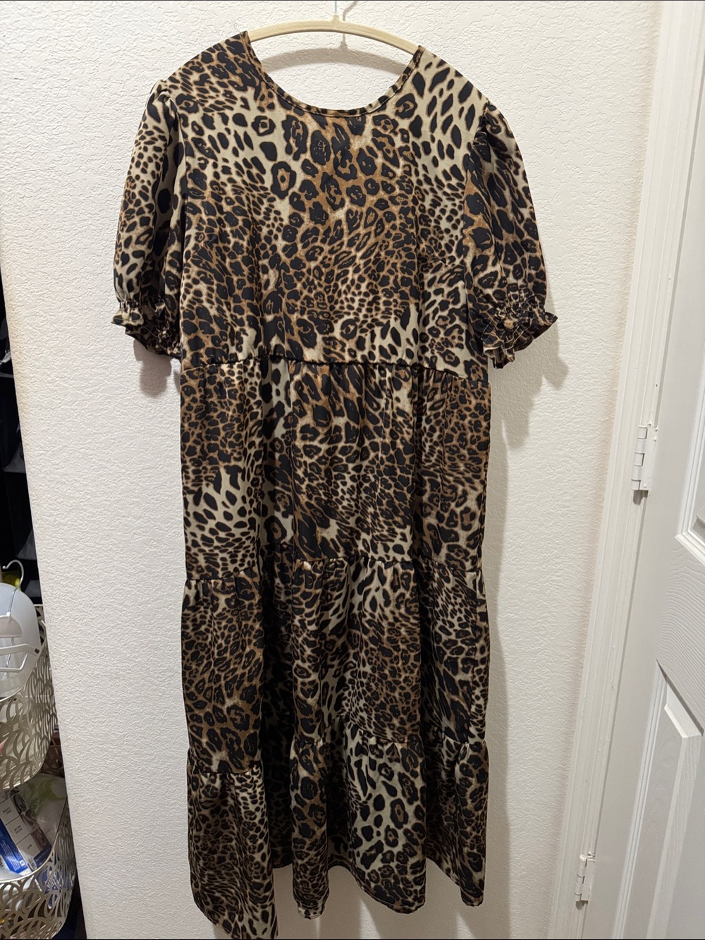 Leopard Print Tiered Women's Dress - Brown